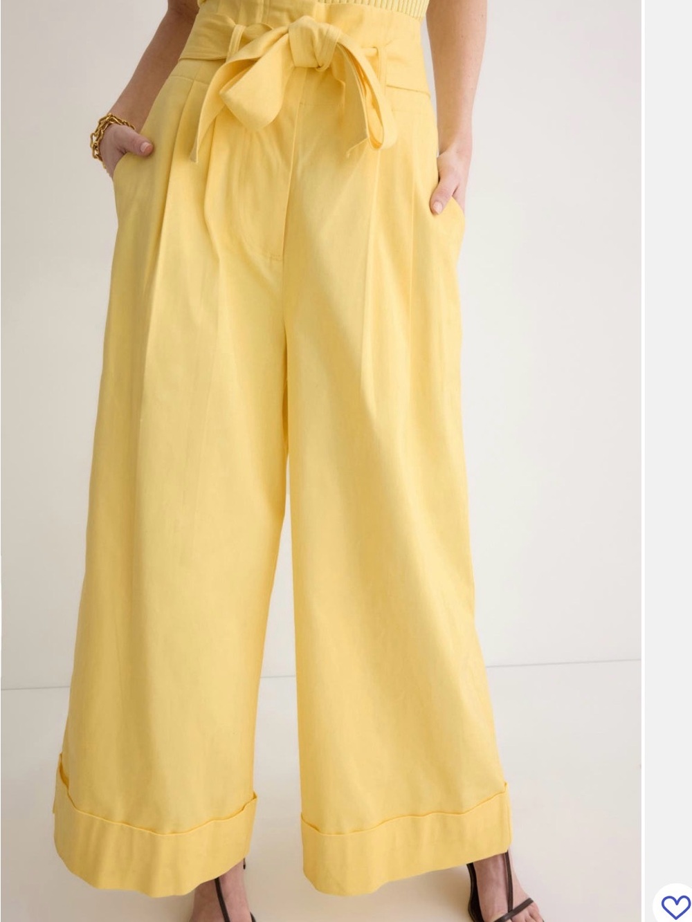 Adam Lippes Pale Yellow Wide-Leg Crop Pants with Self Tie